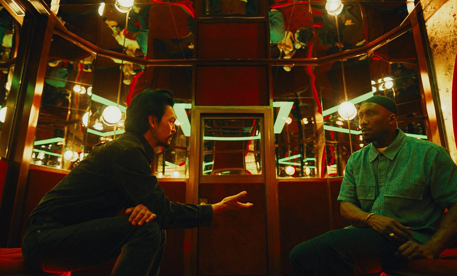 John Cho as Pastor Hwan and Mahershala Ali as Latif in Your Mother Your Mother Your Mother