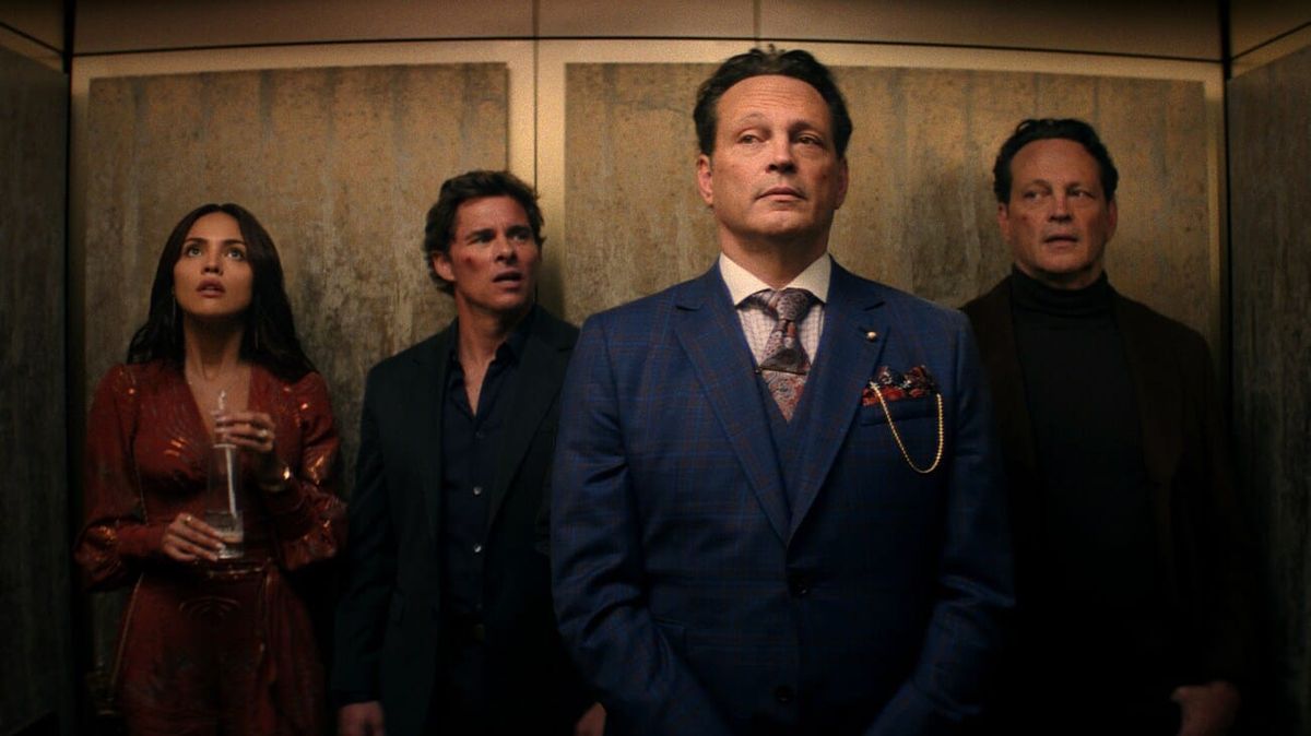 Eiza González as Alice, James Marsden as Mike, Vince Vaughn as Nick, and Vince Vaughn as Nick in Mike & Nick & Nick & Alice