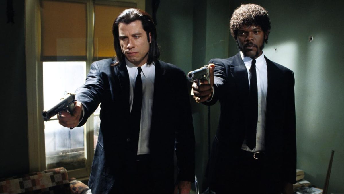 John Travolta as Vincent and Samuel L. Jackson as Jules in Pulp Fiction