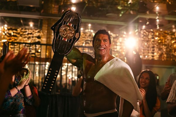 Dwayne Johnson as Mark Kerr in The Smashing Machine