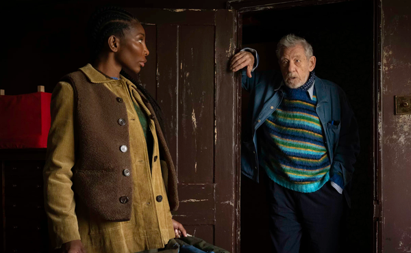 Michaela Coel as Lori and Ian McKellen as Julian in The Christophers