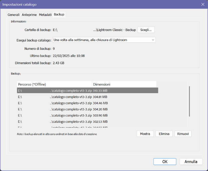 Lightroom Classic | Finestra di dialogo con le Impostazioni catalogo
