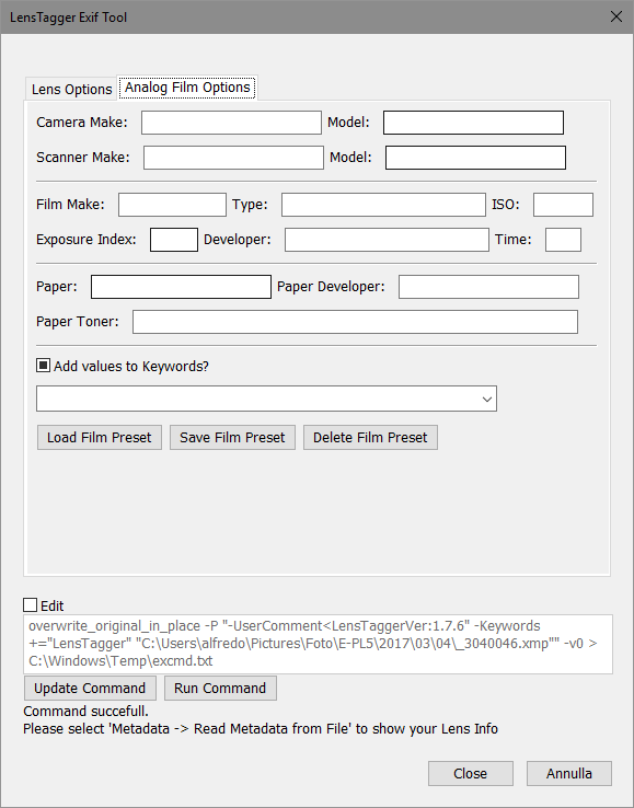 LensTagger - Analog Film Options Option