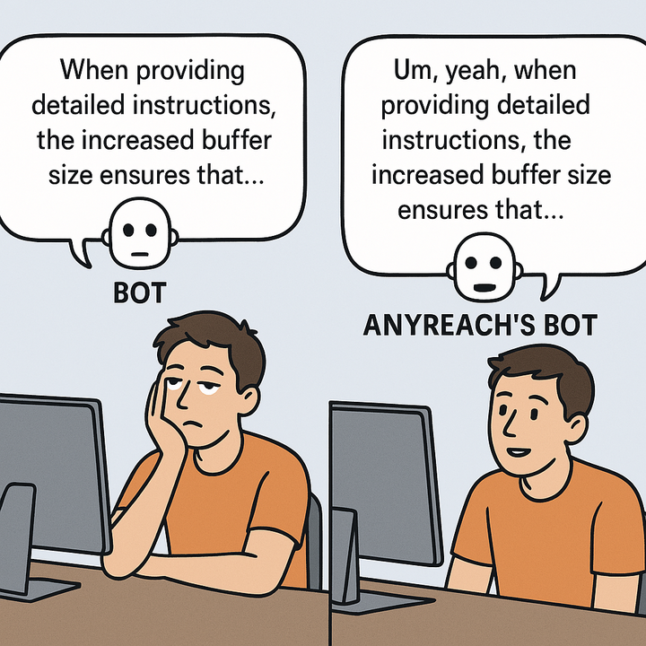 Anyreach voice bot interface showing natural conversation flow and human-like speech patterns