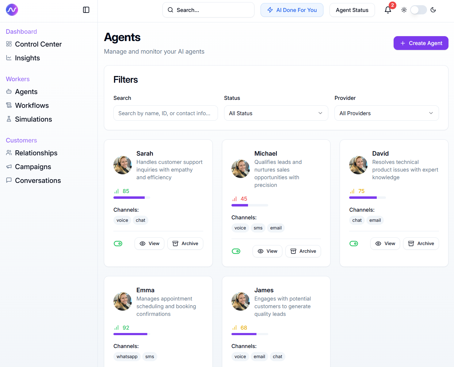 Enterprise AI sales pitch configuration screen in Anyreach platform