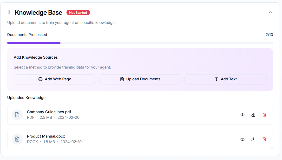 AI agent configuration interface showing enterprise pitch customization options