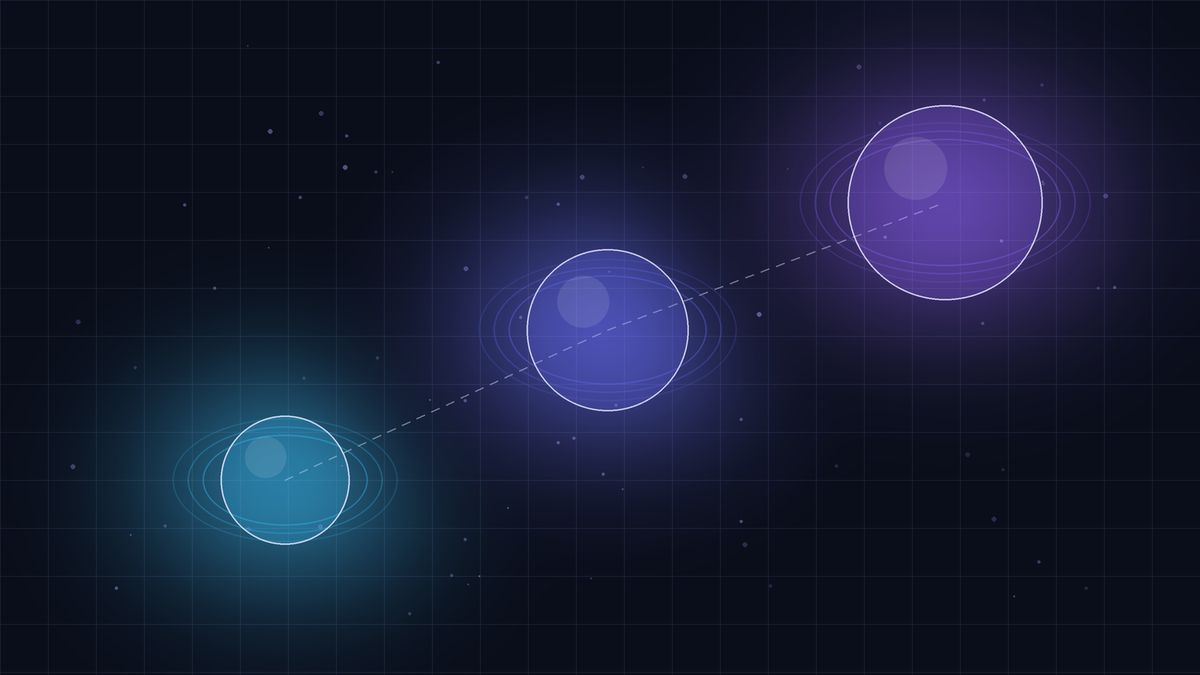 Three ascending glowing orbs on dark navy representing the three AI customer support pricing models