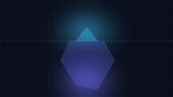 Iceberg above and below a waterline on dark navy representing the hidden costs of building on a raw voice API