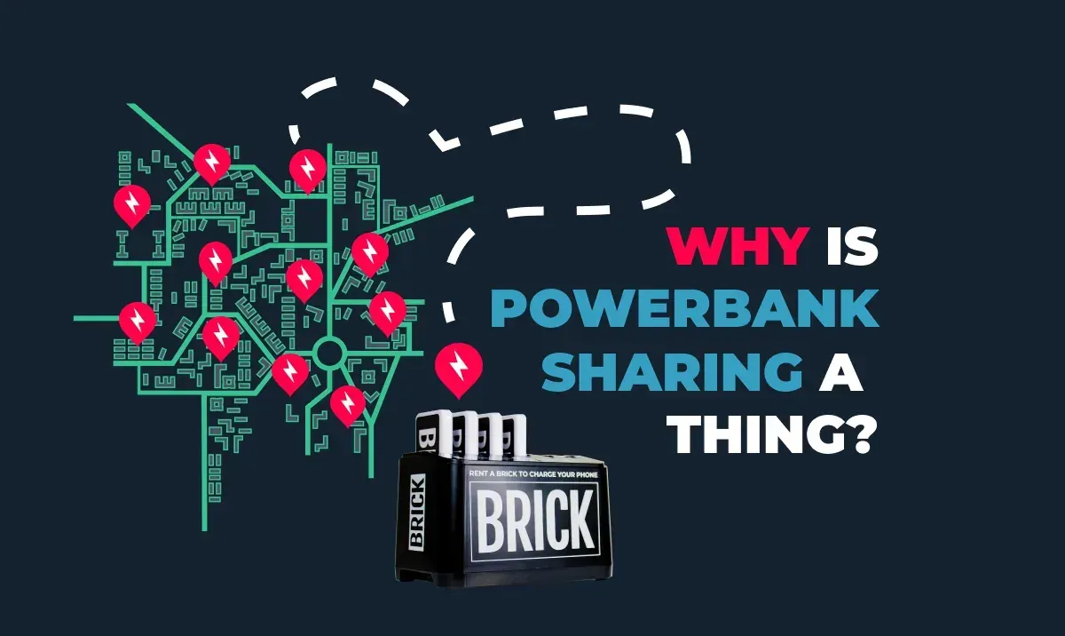 A Brick 6 slot powerbank sharing station and a map of a city with station