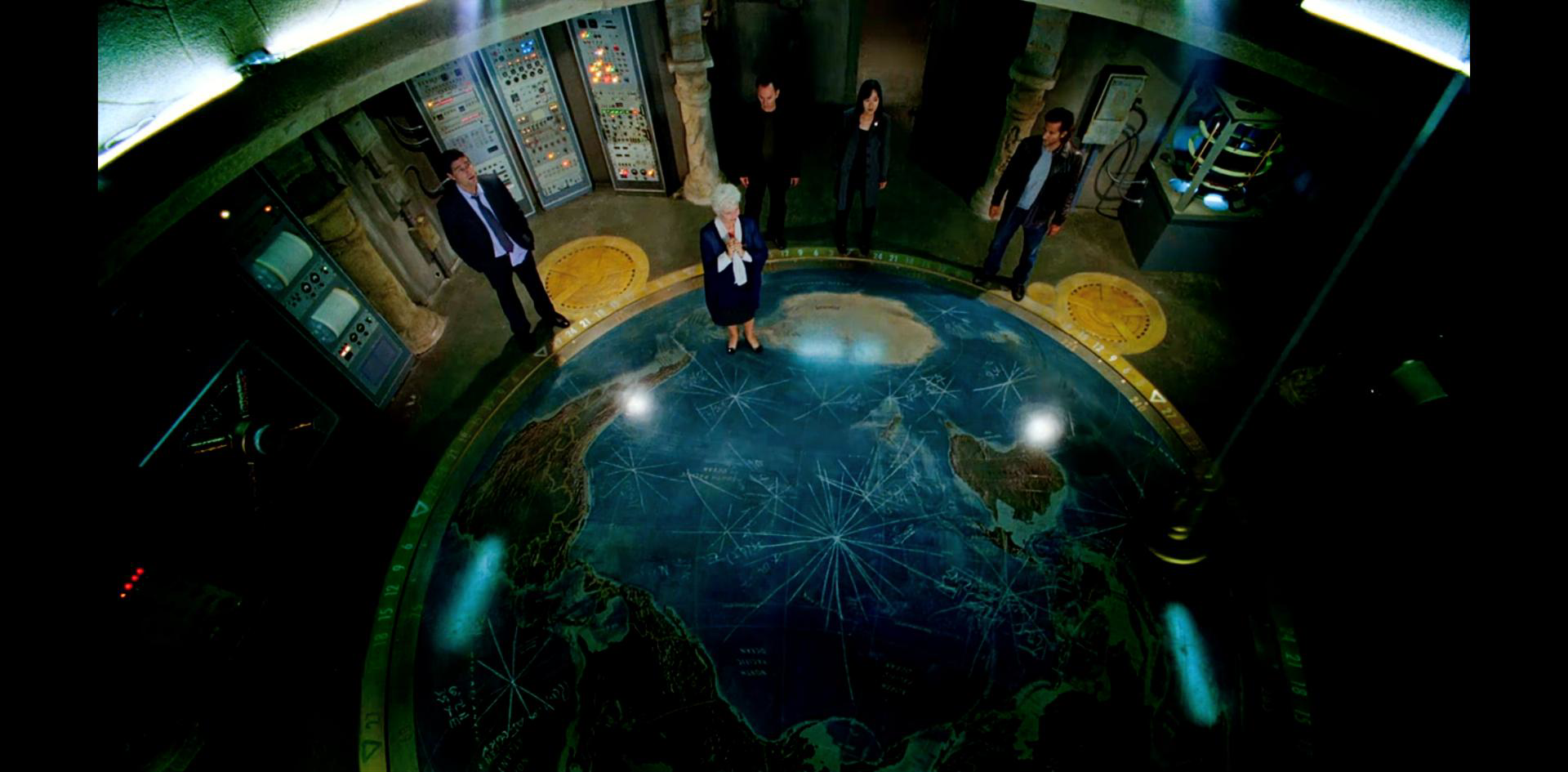 The Dharma station, which is as described above, shot from above in fisheye so you can see the whole map of the Earth.