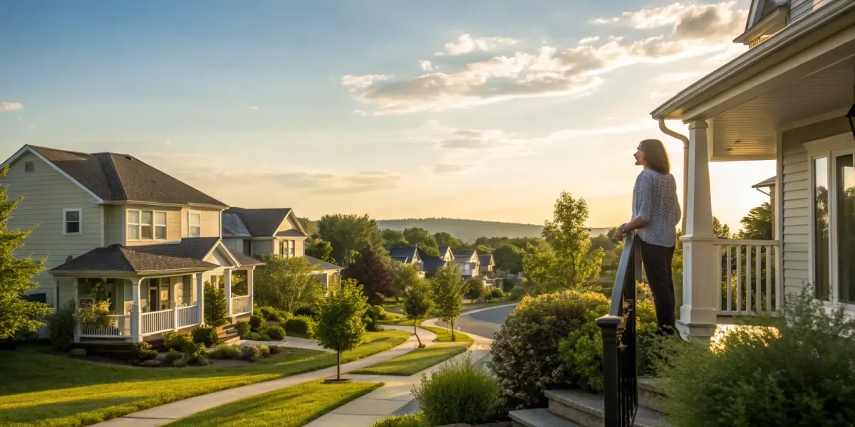 A homeowner on her porch learning how to get a FAIR Plan quote for her house.