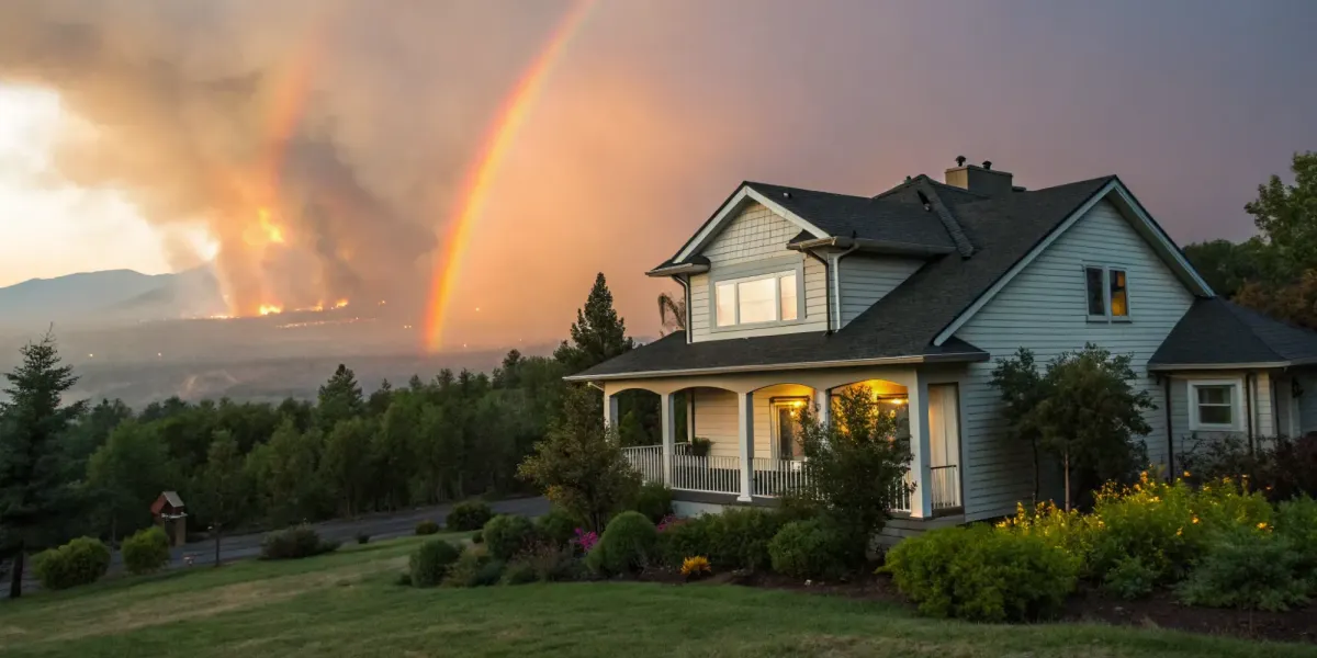 A house near a wildfire, a key factor in getting insurance for a high-risk home.