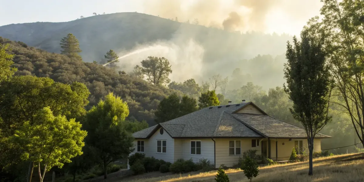 A home in a wildfire zone, a key driver of high home insurance costs.