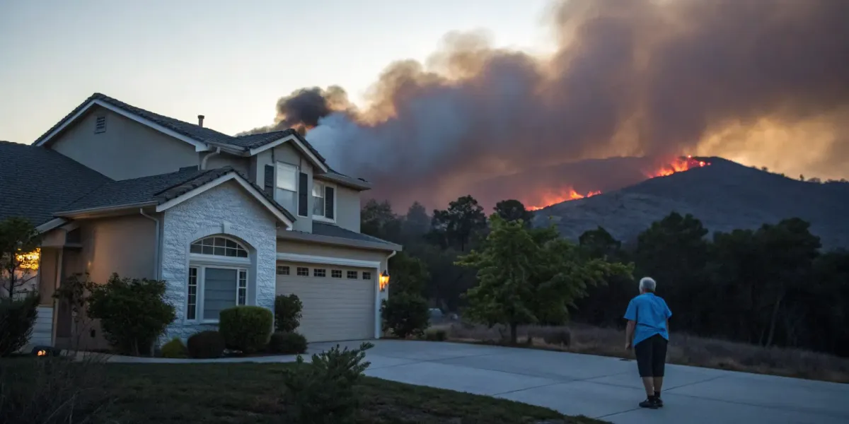 Wildfire threatening a home. High risk factor for homeowners insurance.