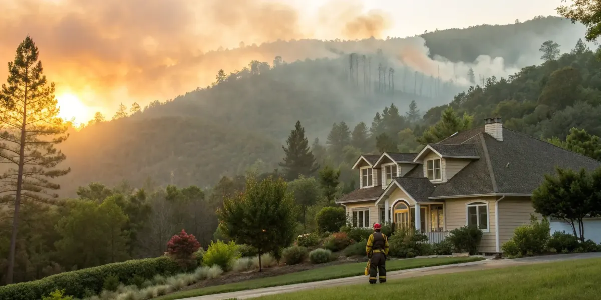 A home in a high fire hazard area showing the importance of finding the best home insurance for wildfire risk.
