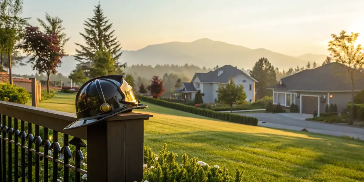 A firefighter helmet on a fence post, representing the need for a top high-risk property insurance company.