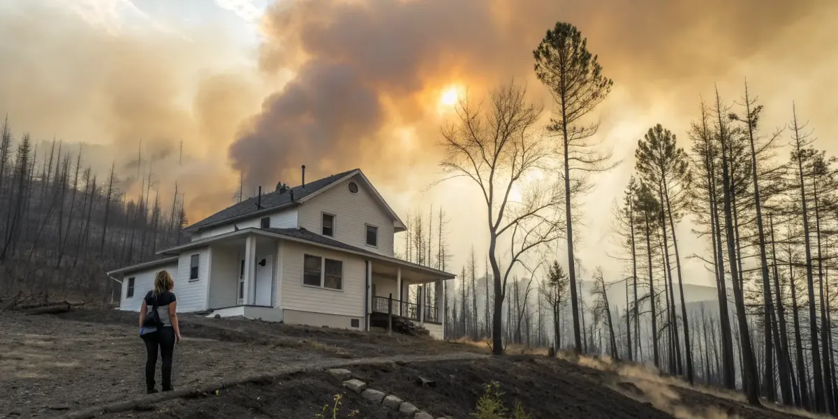 A home threatened by wildfire flames, a risk covered by the best wildfire insurance providers.
