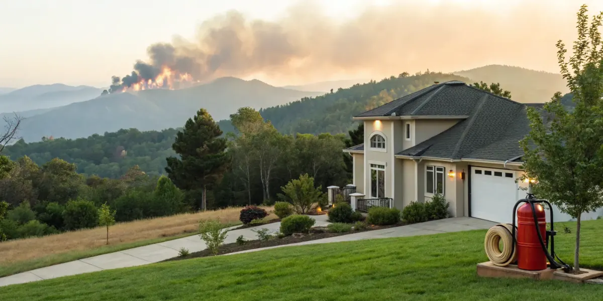 E&S insurance carriers protecting a high-risk home from a nearby wildfire.
