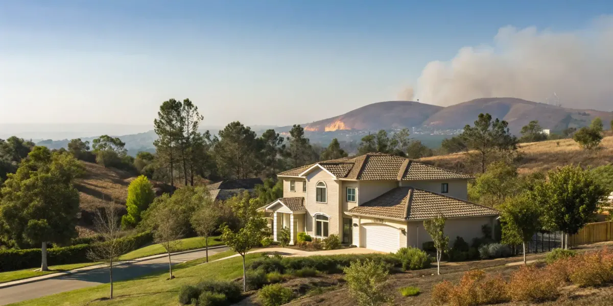 California home near a hillside with wildfire smoke, a risk addressed by the California FAIR Plan.