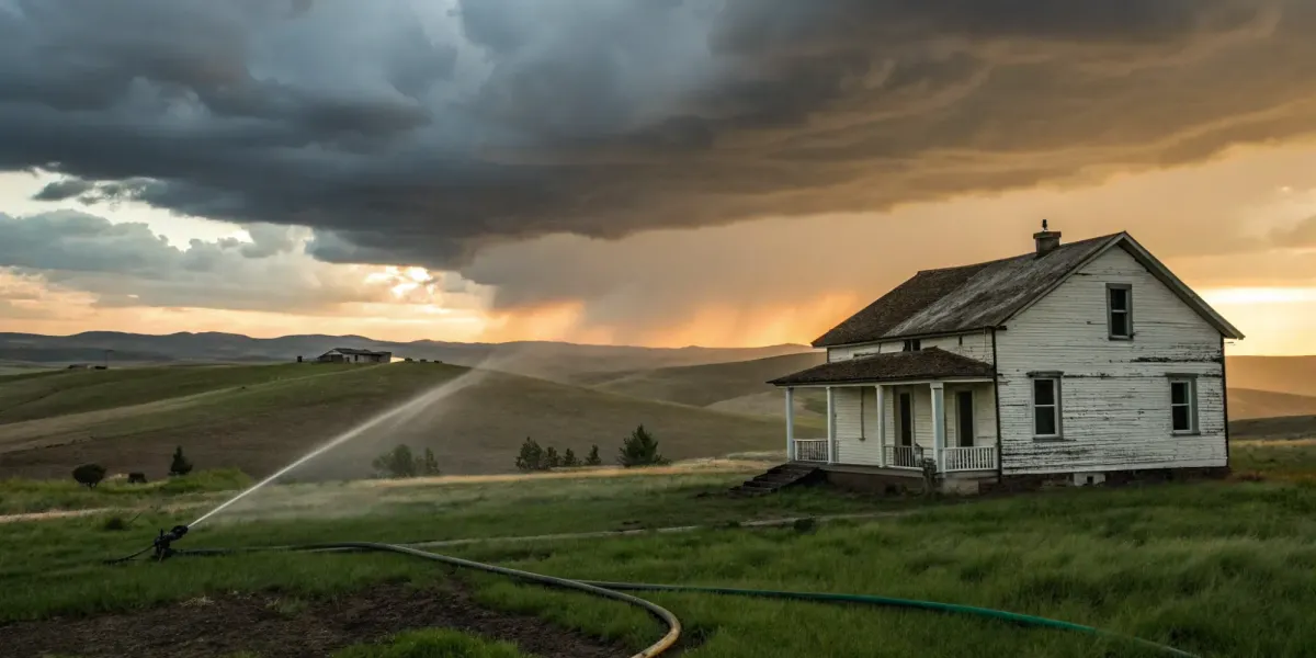 Rural home under a stormy sky, a key factor in private insurance vs FAIR plan cost.