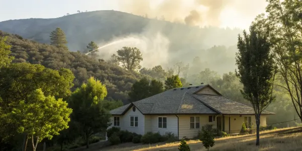 A home in a wildfire zone, a key driver of high home insurance costs.