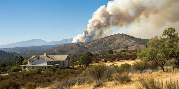 A house in a dry, fire-prone landscape, located in one of California's uninsurable zip codes.