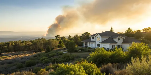 A home threatened by a wildfire and what homeowners insurance covers.