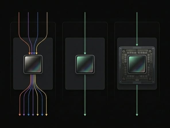 Conceptual three-panel visual showing shared multi-tenant inference, reserved dedicated inference, and more protected execution.