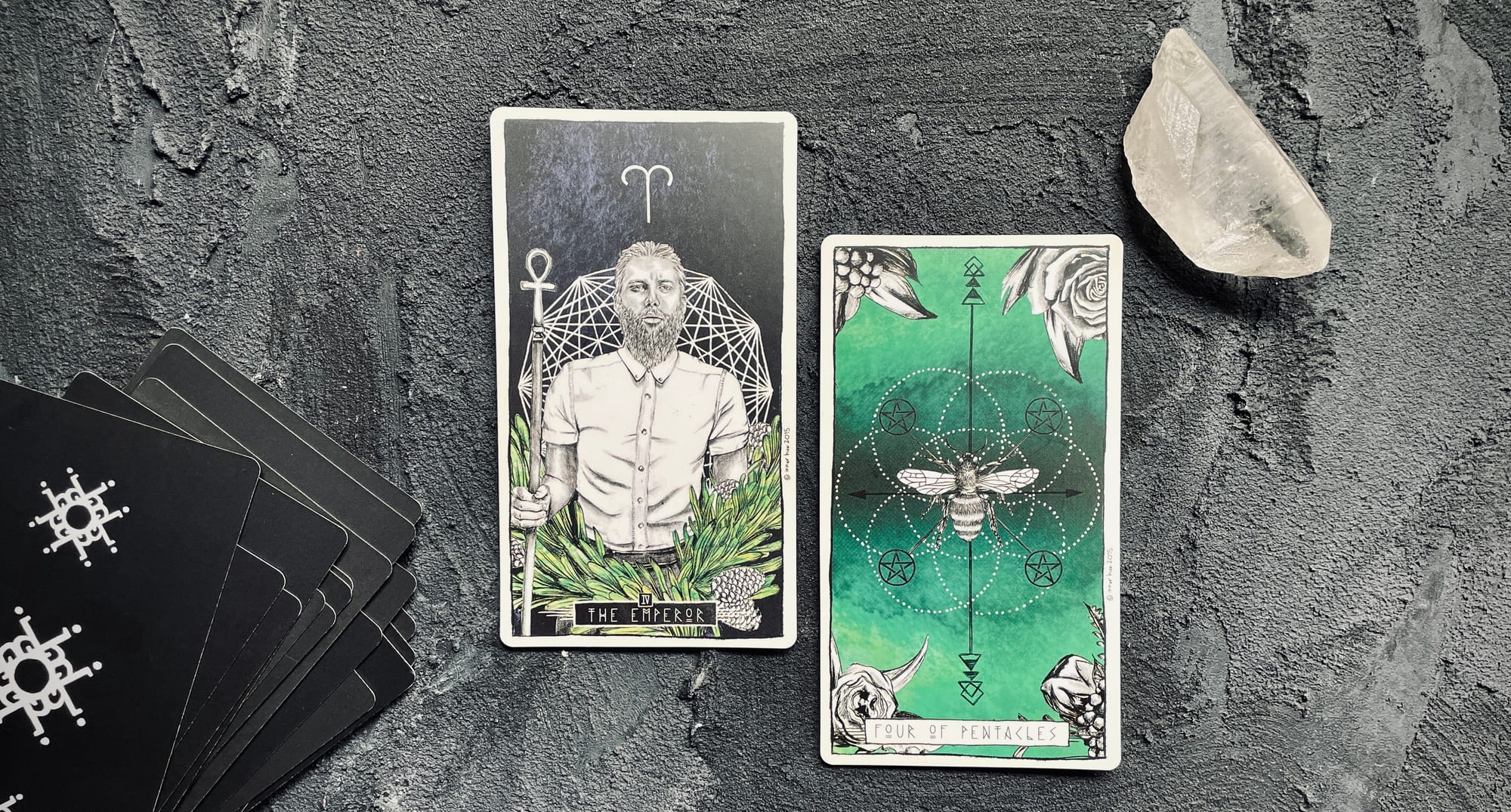 emperor & four of pentacles from the lumina tarot