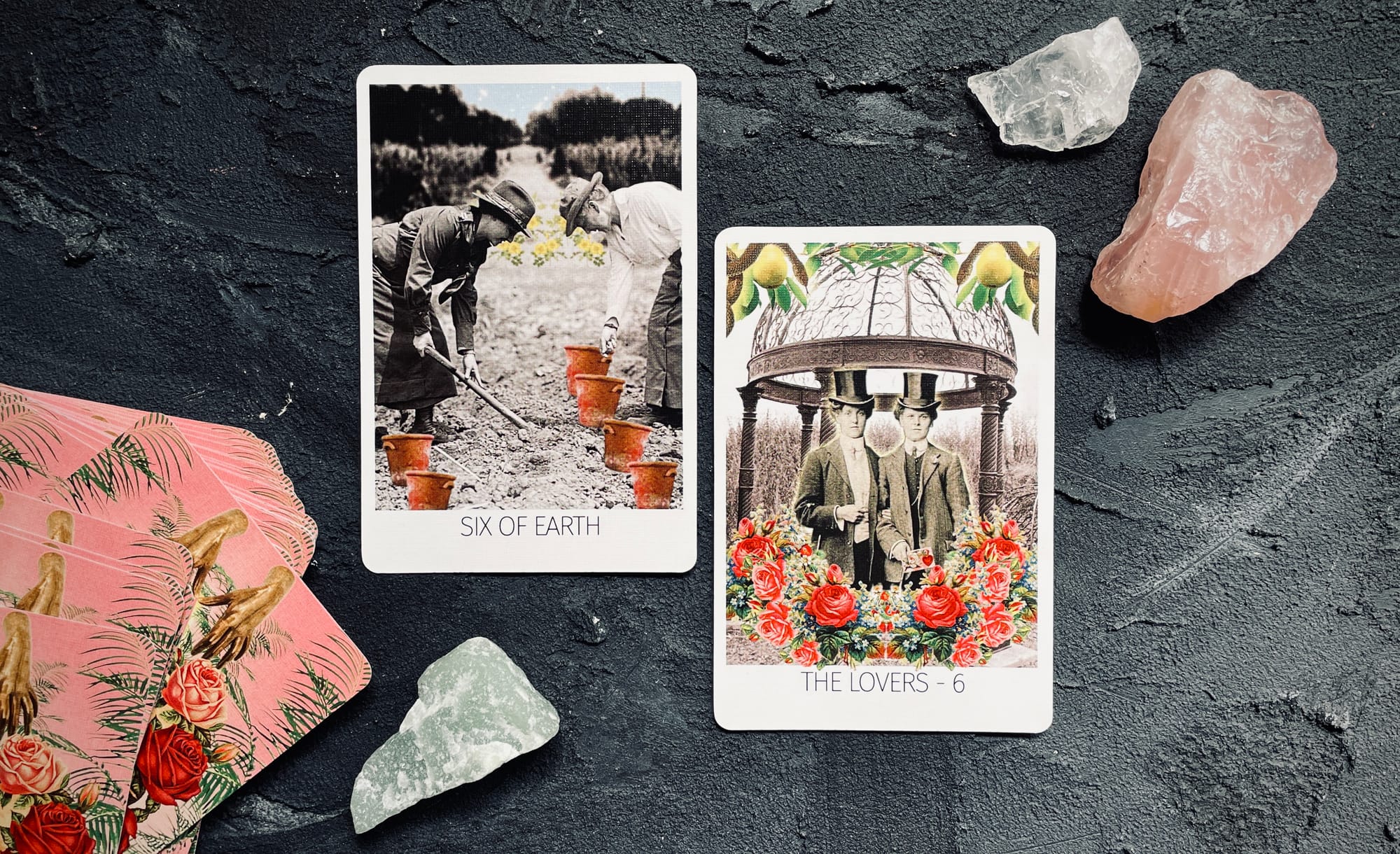 six of earth & the lovers from the rosebud tarot