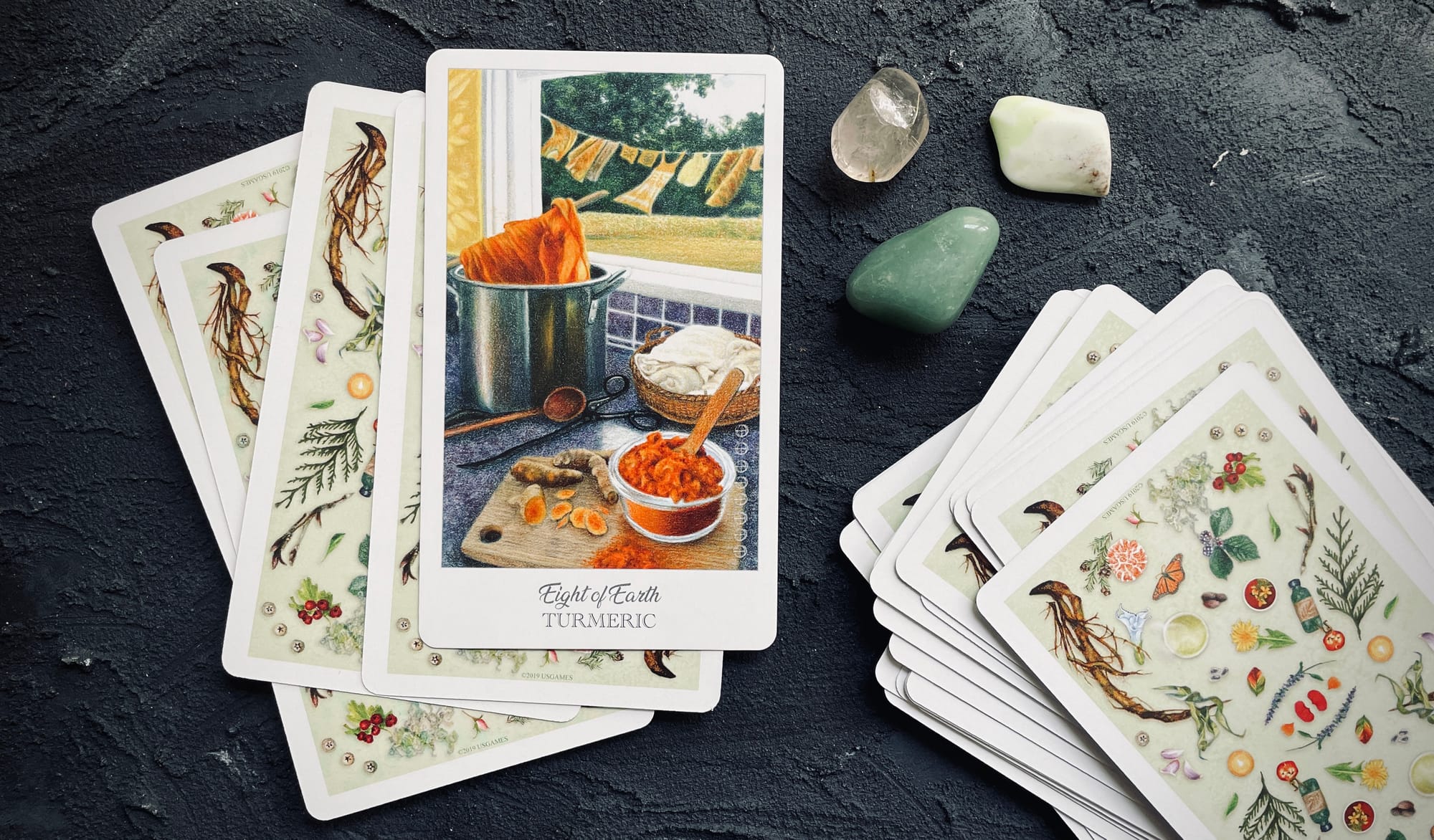 eight of earth (tumeric) from the herbcrafter's tarot