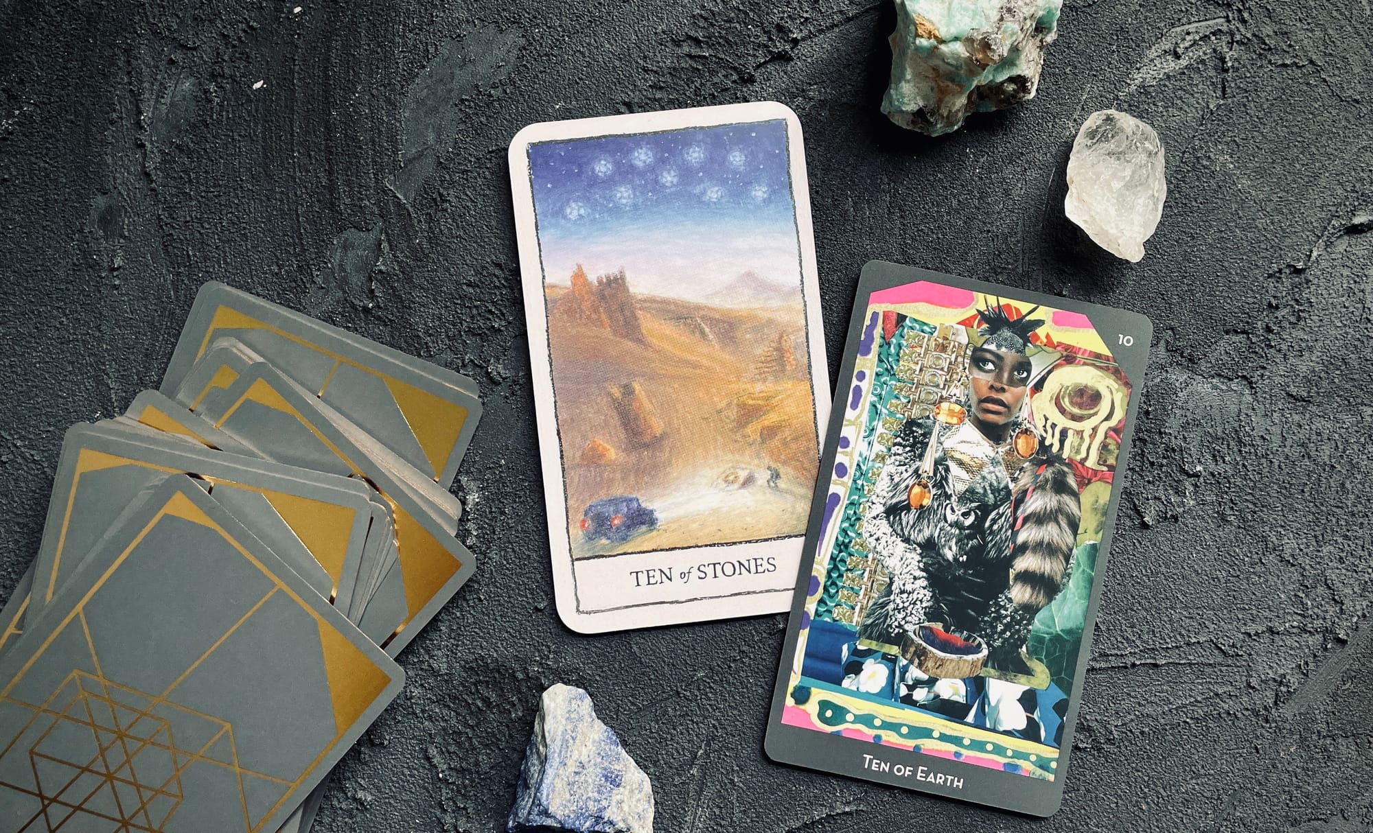 ten of pentacles from the mindscapes tarot and the lineages of change tarot