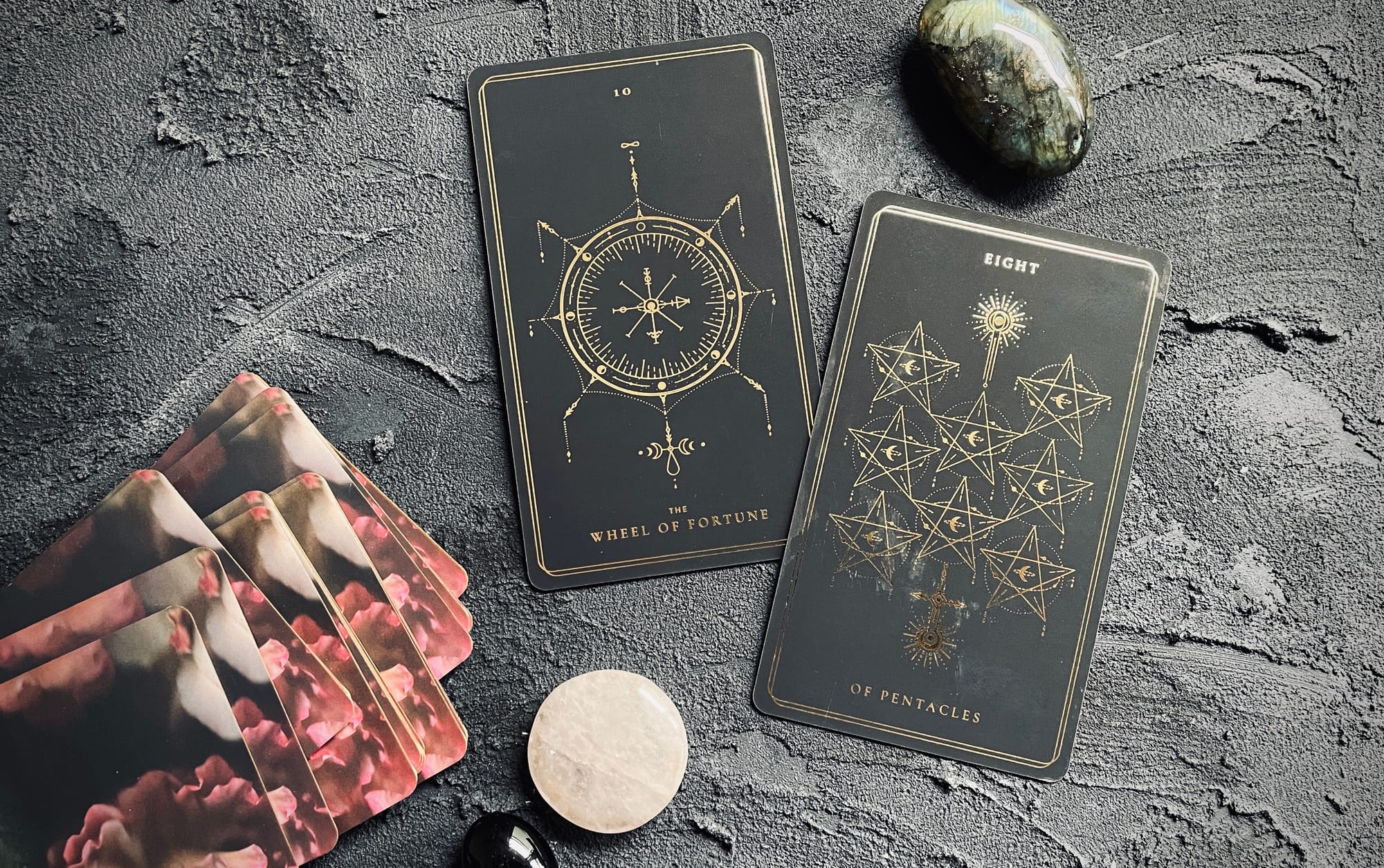 wheel of fortune & eight of pentacles from the true souls deck