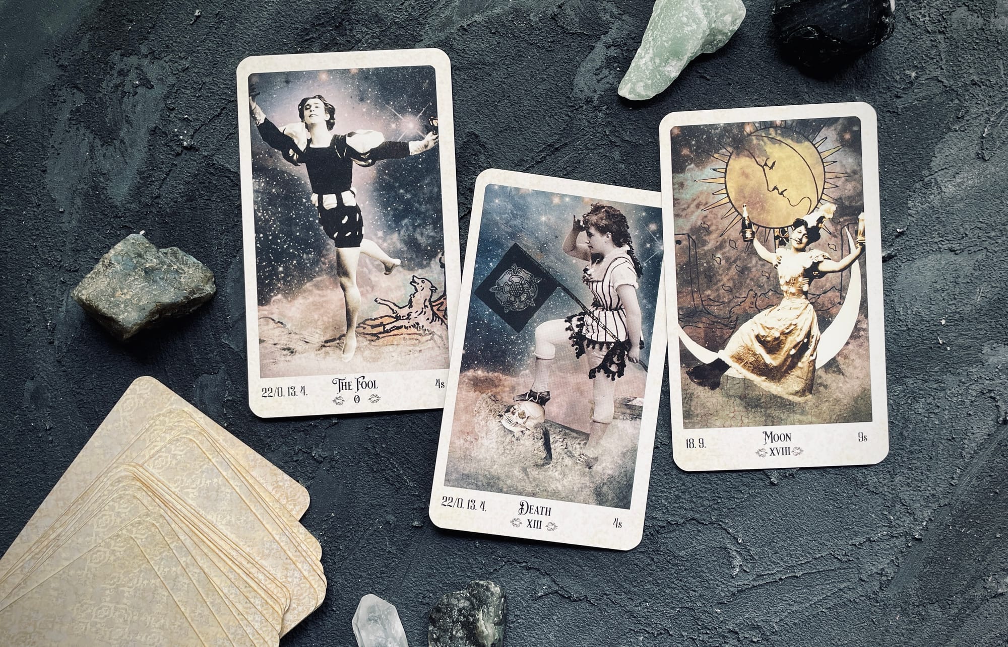 fool, death, and moon from the relative tarot