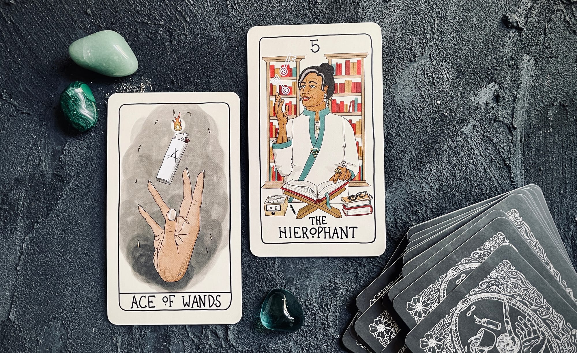 ace of wands & hierophant from the fifth spirit tarot
