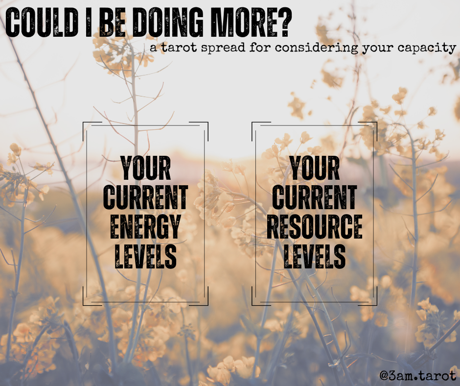 could i be doing more? a tarot spread for considering your capacity. your current energy levels / your current resource levels