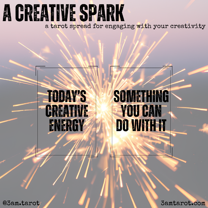 a creative spark: a tarot spread for engaging with your creativity. today's creative energy / something you can do with it