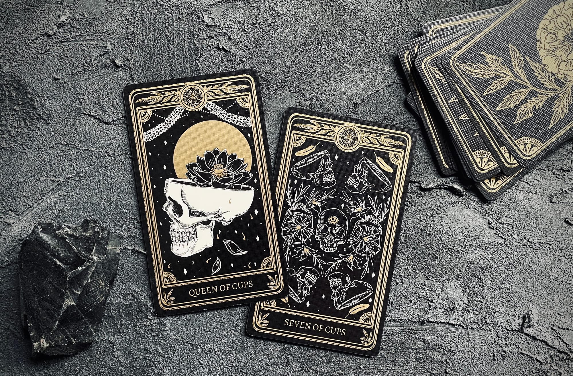 queen of cups & seven of cups from the marigold tarot