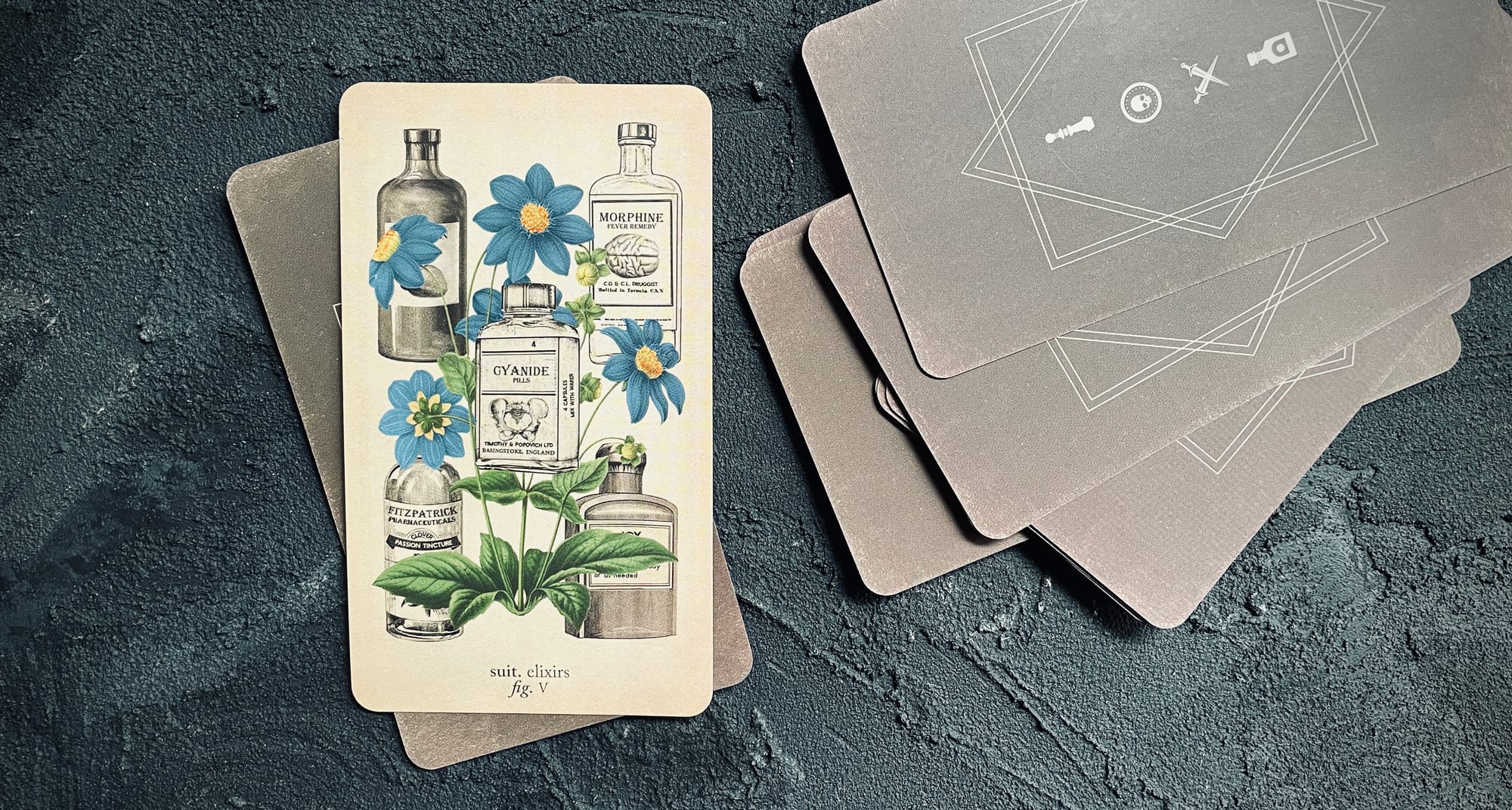 five of elixirs (cups) from the antique anatomy tarot