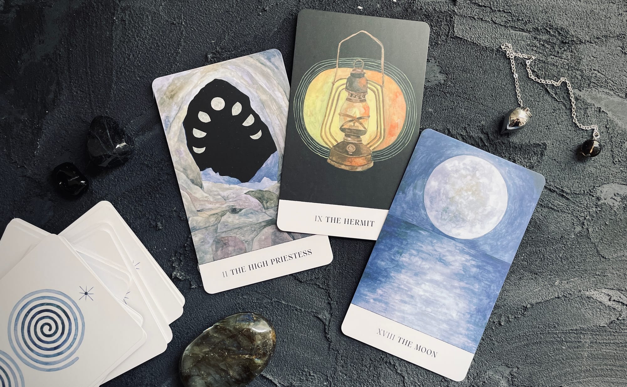 high priestess, hermit & moon from lindsay mack's soul tarot