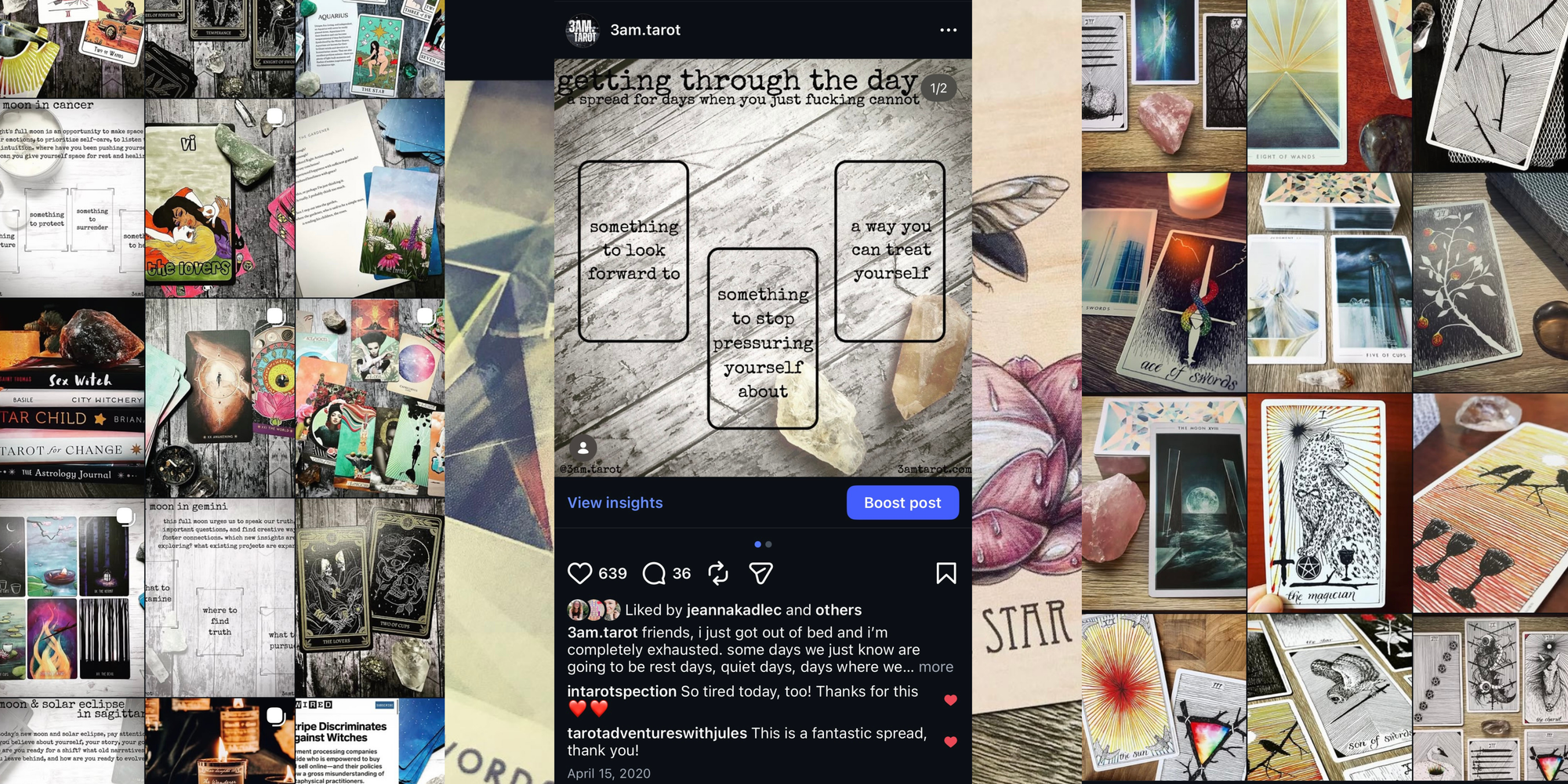 collage of screenshots from 3am.tarot on instagram, 2017-2020