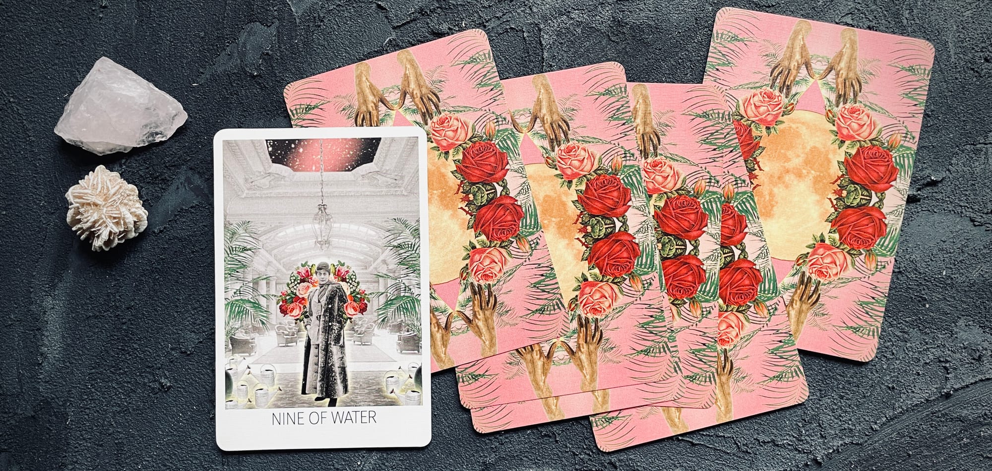 nine of water (cups) from the rosebud tarot