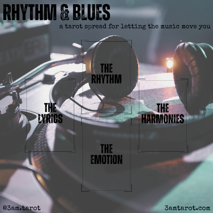 rhythm & blues: a tarot spread for letting the music move you. the rhythm / the lyrics / the harmonies / the emotion