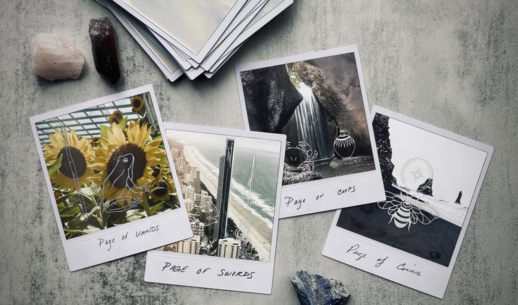 page of wands, swords, cups, and coins from the true north tarot