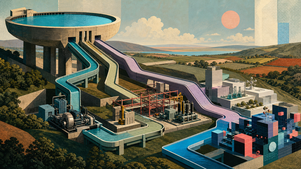 An elevated public reservoir sends distinct capital channels into machinery, construction, life-sciences, and software terrain.