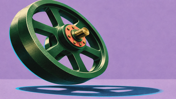 A precision-machined industrial component sits above its sharply defined shadow in a bold editorial still life.