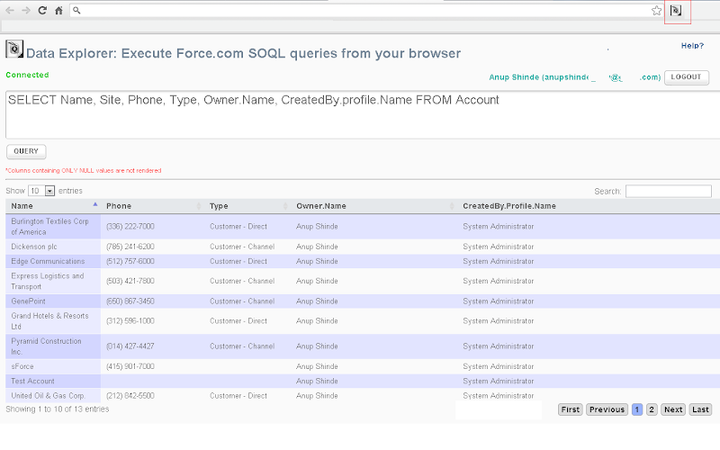Data Explorer query results
