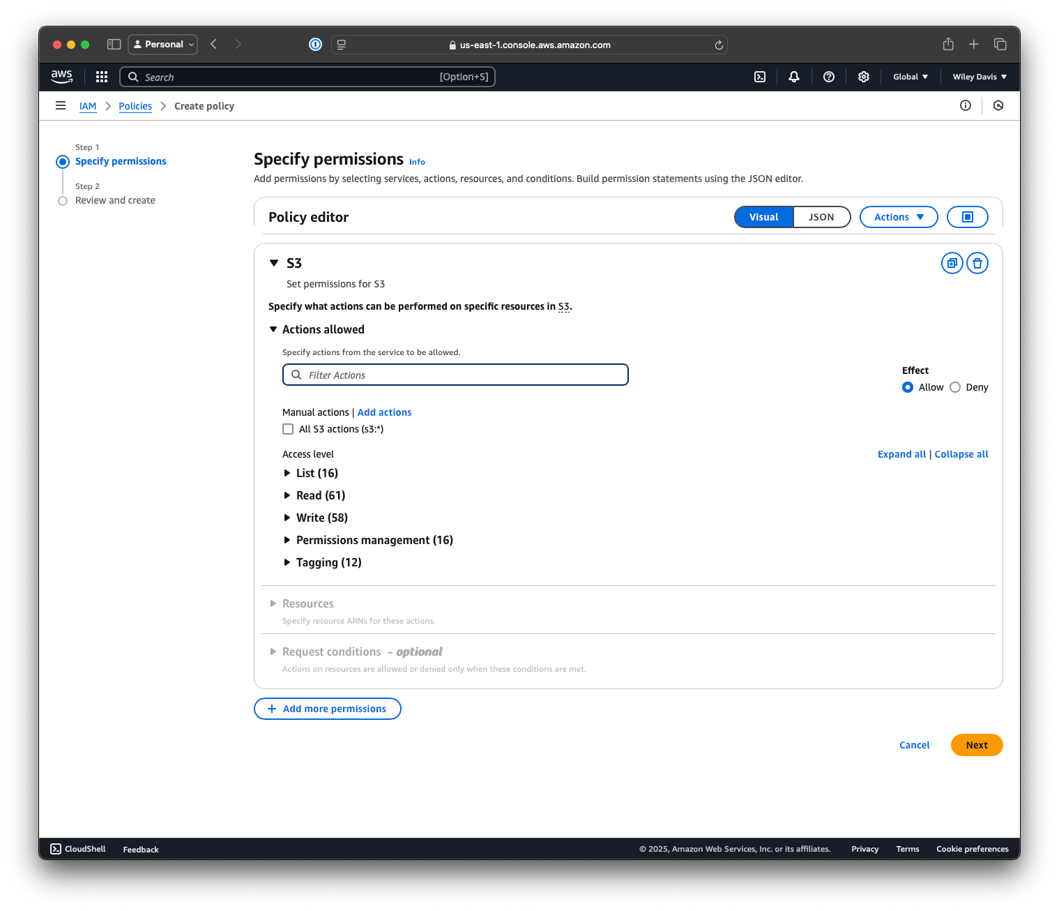 Screenshot of the IAM Policy Creation Workflow