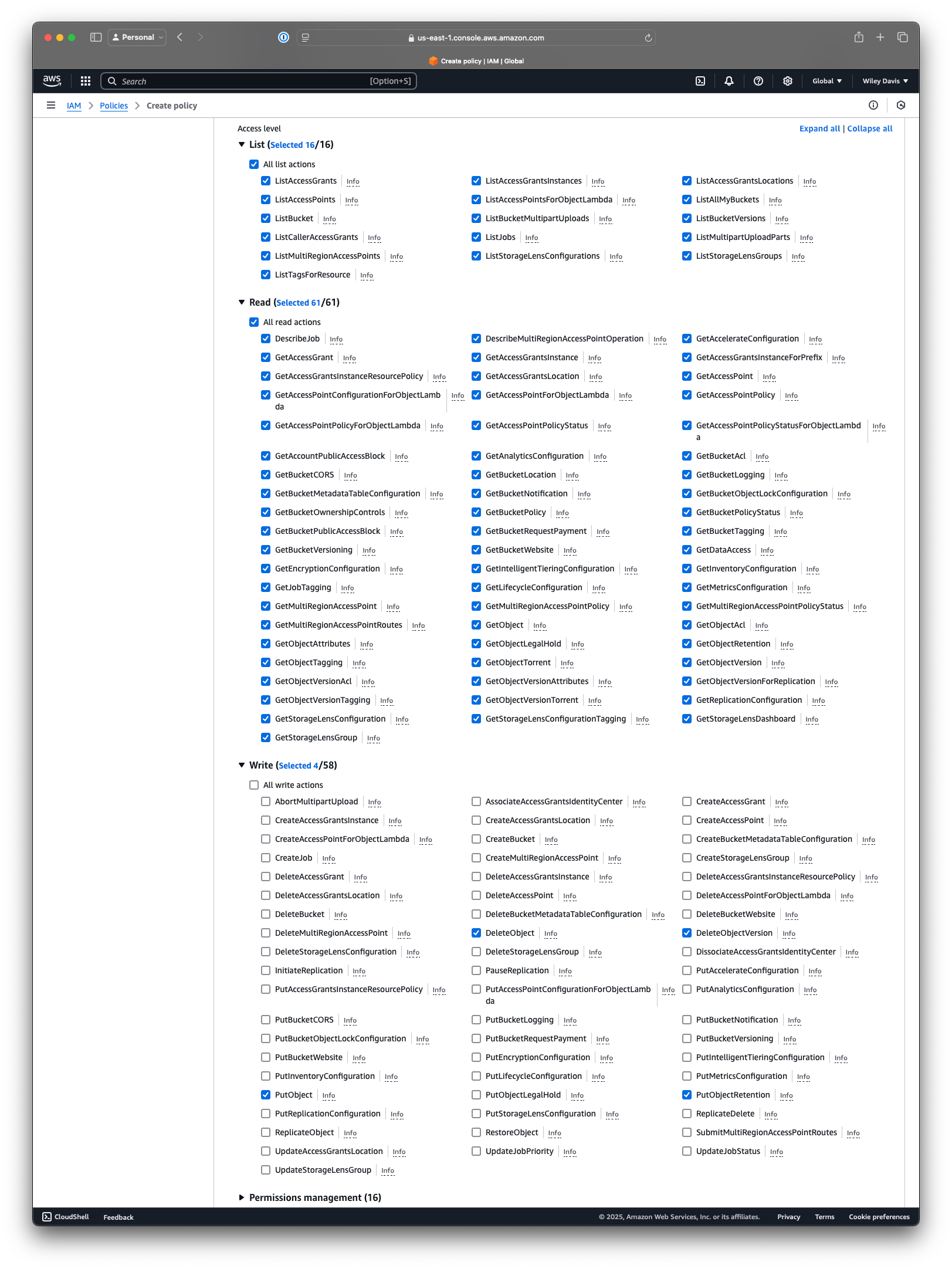 Screenshot of IAM S3 Permissions