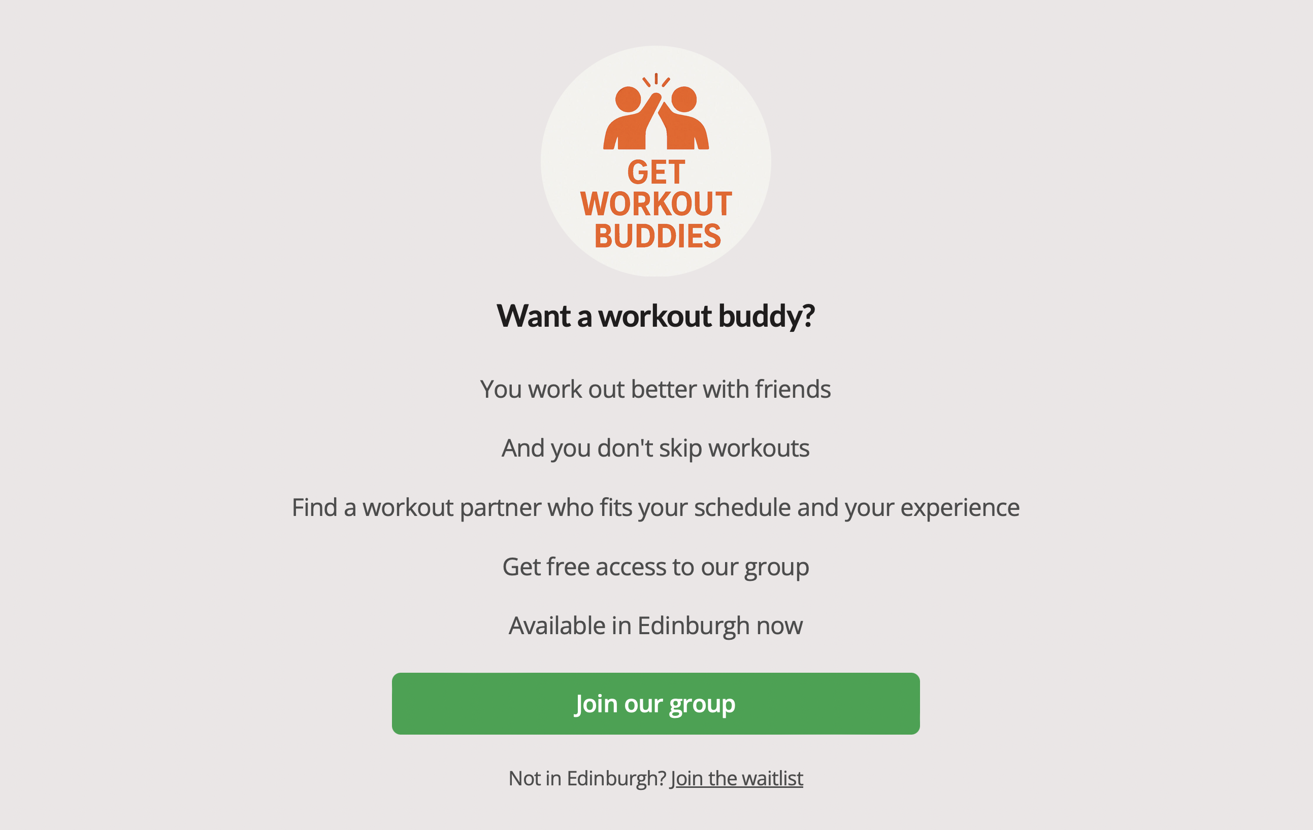 Get Workout Buddies landing page screenshot